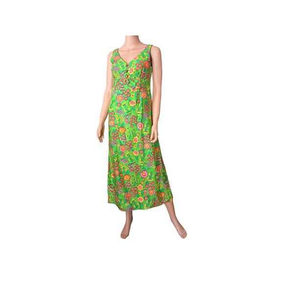 Vintage John Douglas 60s Mod Floral Maxi Dress Psychedelic Flower Power Gown - Picture 1 of 9